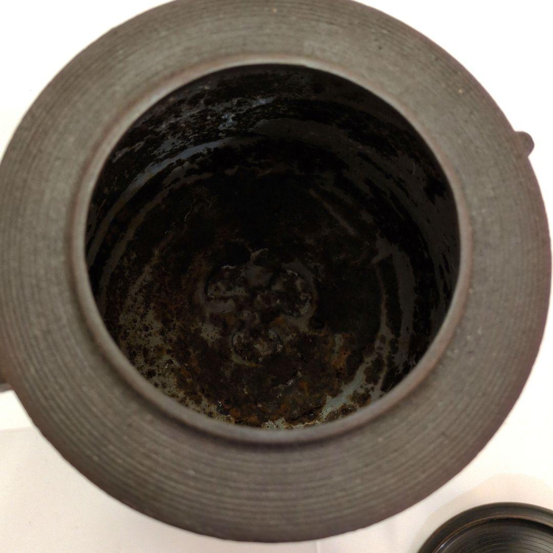 風炉釜　糸目筒釜　釜師「菊地政光」　釜カンつき