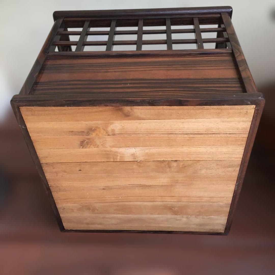 木製　箱火鉢　格子角火鉢　灰入りおとし　アンティーク　時代物
