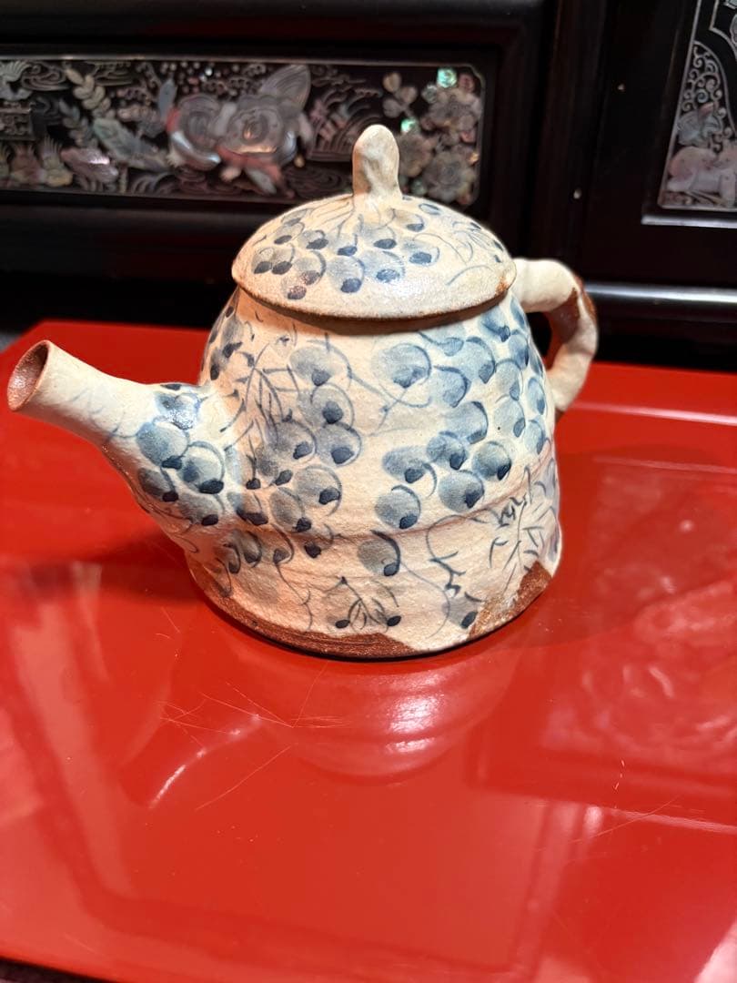 信楽焼 茶道具注水手描き模様の陶器 工芸品、アンティックティポット