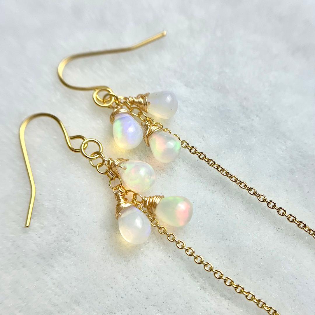 宝石質 エチオピアオパール チャーム イヤリング ピアス