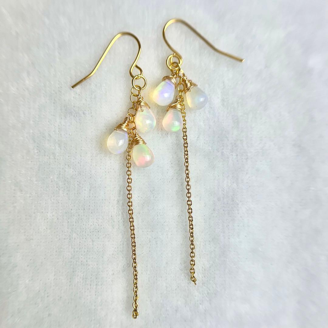 宝石質 エチオピアオパール チャーム イヤリング ピアス