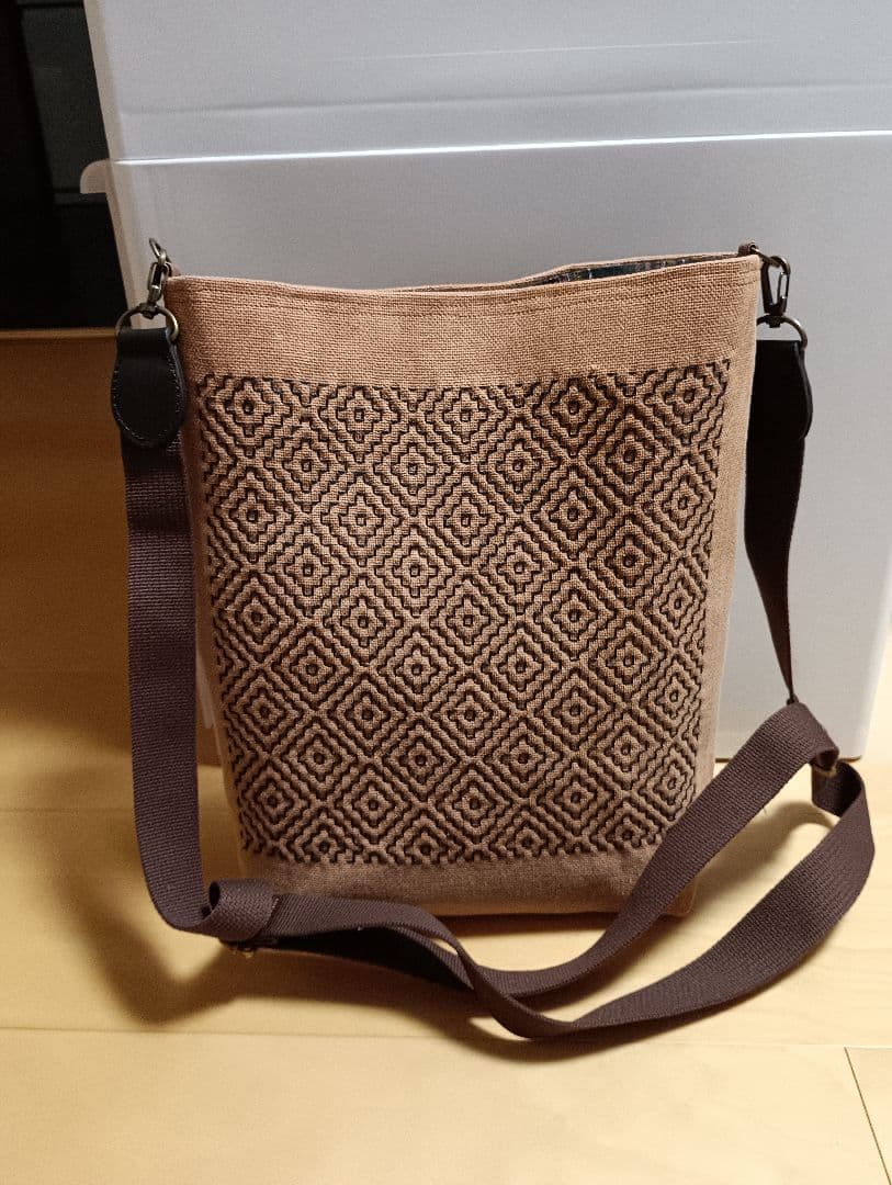 柿渋染酒袋刺し子ショルダーバッグ(ハンドメイド）