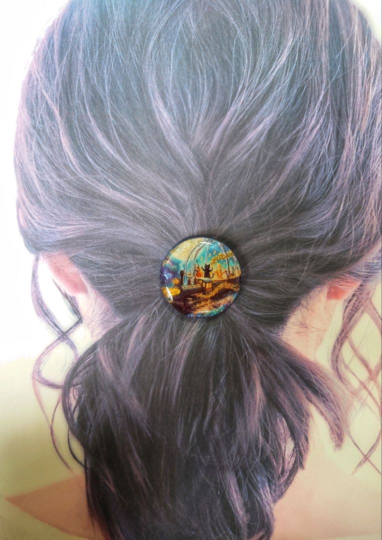 レジン　猫　ヘアゴム　ブローチ　ポニーフック　No.419