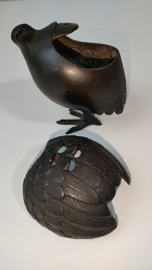 鶉(うずら)香炉　青銅製　骨董品