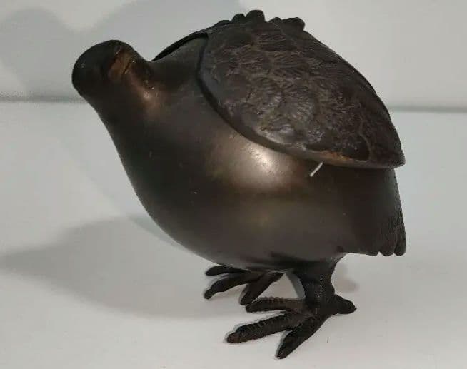 鶉(うずら)香炉　青銅製　骨董品