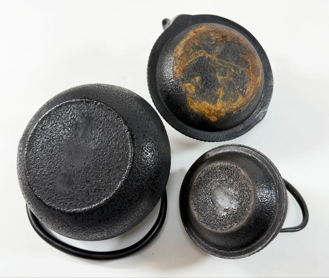 南部鉄器 鉄瓶 在銘 【岩鋳 / 盛栄堂 / 丸勇】 ３点セット 工芸品