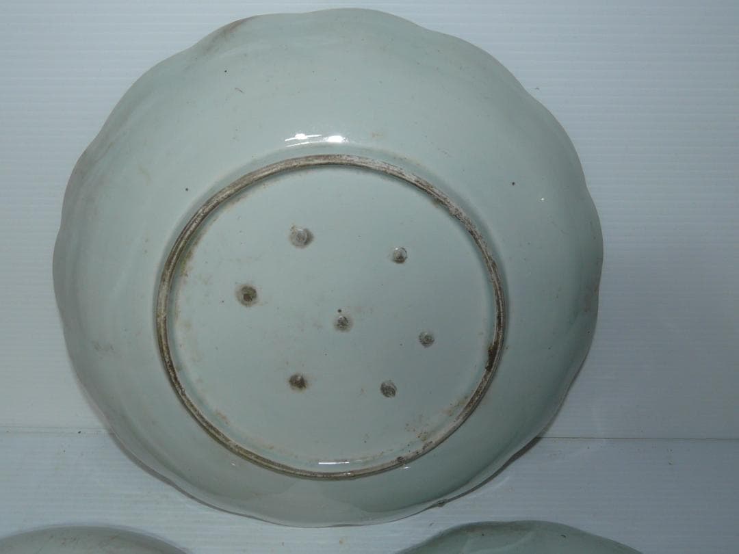 旧家より　江戸時代～明治　「古伊万里」染付磁器青白磁 風景画 大皿セット 3枚