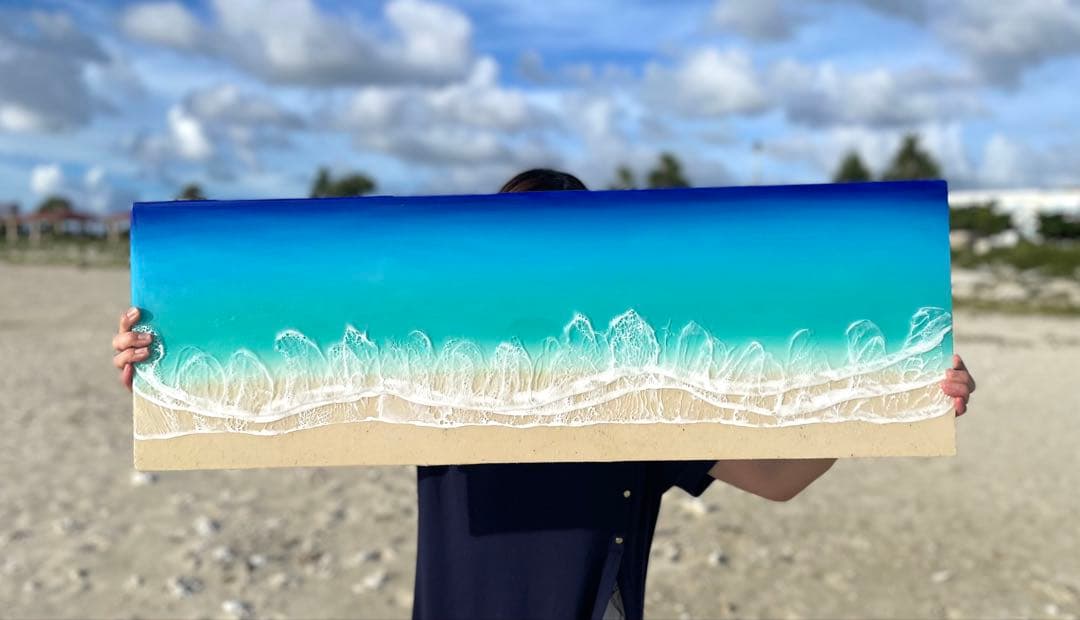 オーシャンレジン　海アート　壁掛けアートロングパネル　W90㎝✖️H30㎝　ギフト