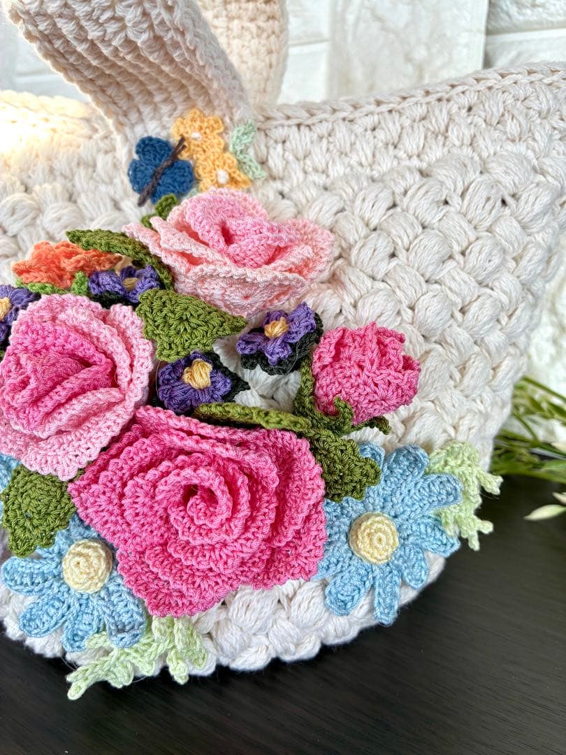 ハンドメイド ワンハンドルバッグ ✿ 花モチーフ内布リバティ／2WAY対応