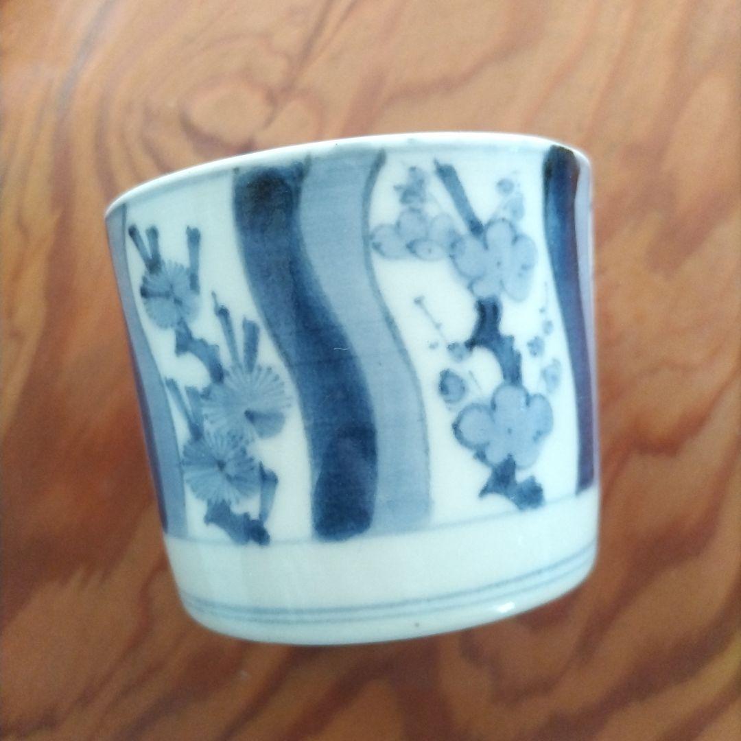 ★ 完品 松竹梅 そば猪口 江戸期 古伊万里 骨董 染付 図変わり