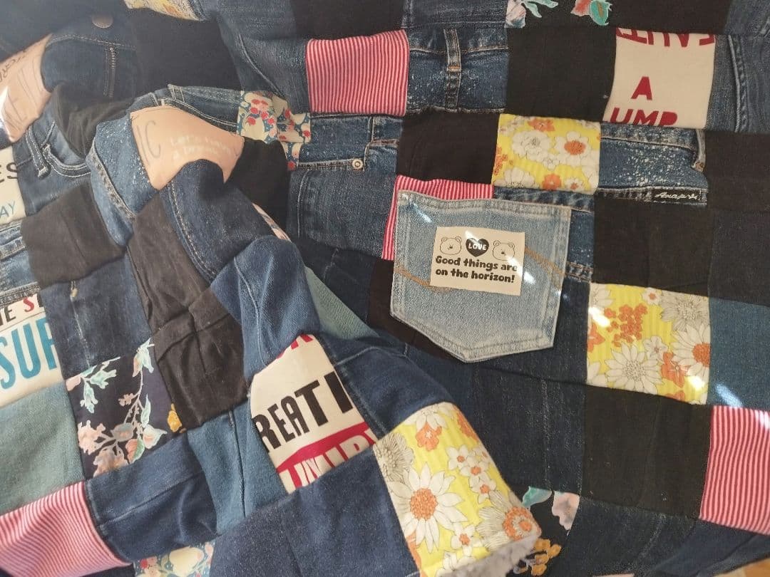 No.1347ハンドメイド★ブランケット&バック★デニムリメイク★パッチワーク