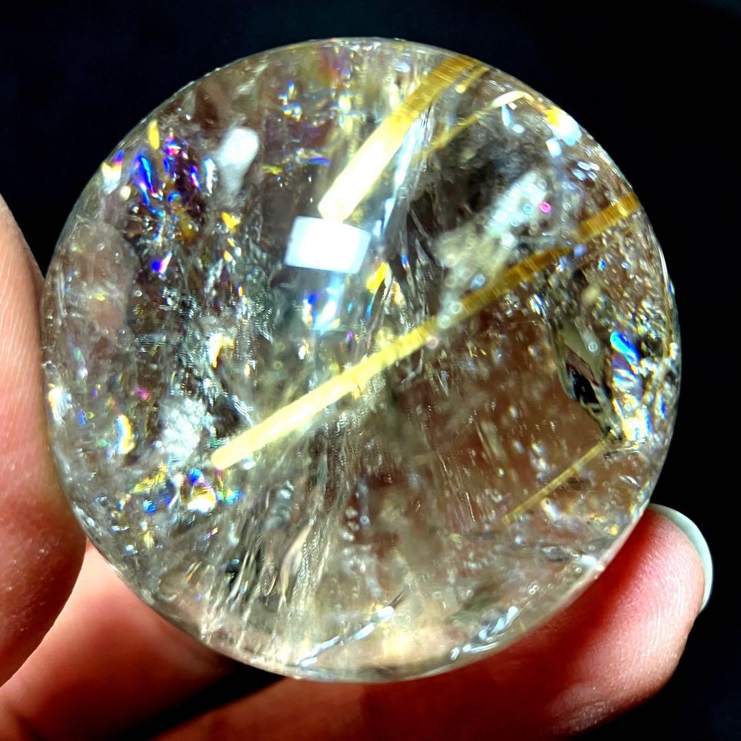 超絶綺麗✨36mm 虹入りゴールドタイチンルチルクォーツ　丸玉　スフィア