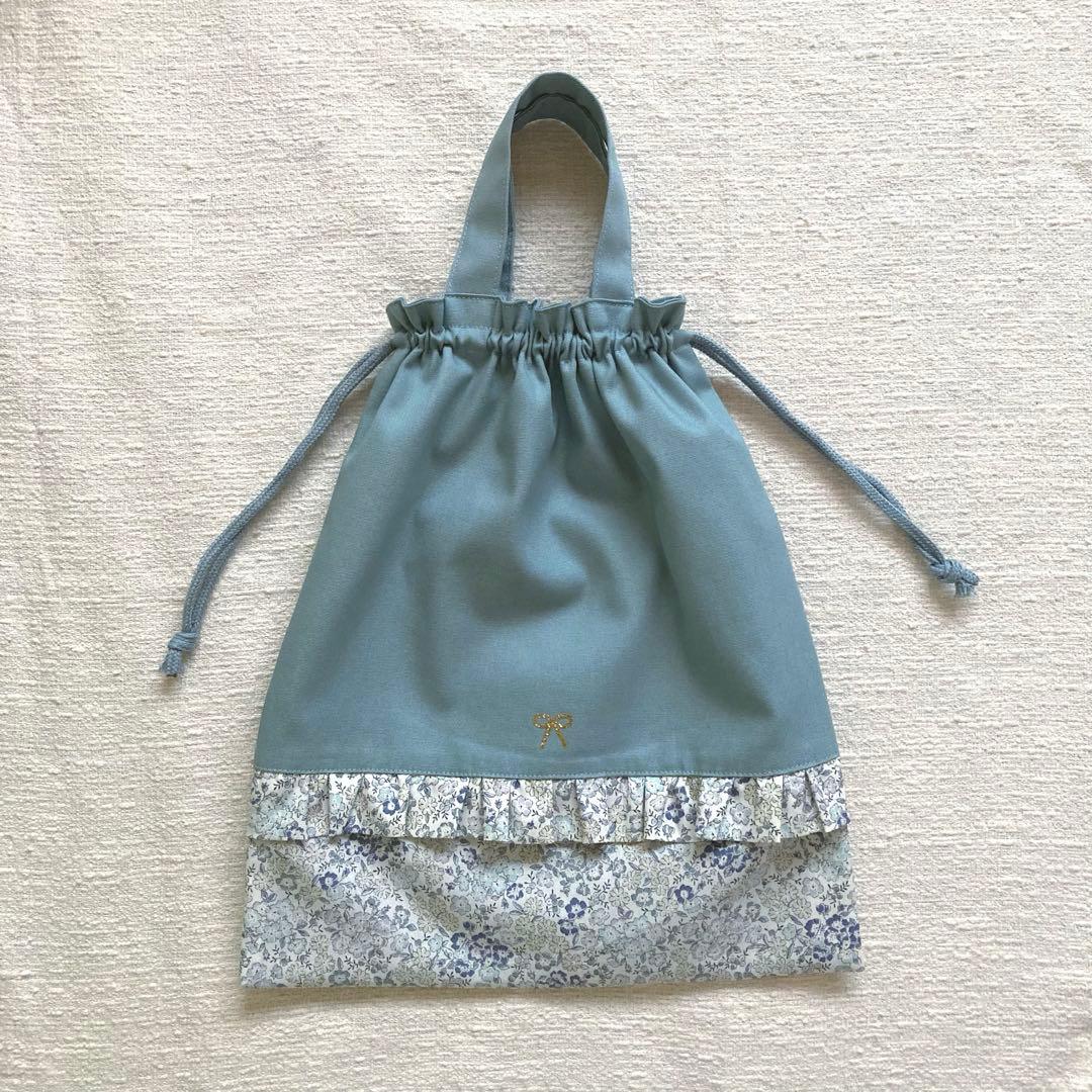 mik！花柄フリルレッスンバッグ+上履き袋+体操服袋セット　フレンチブルー