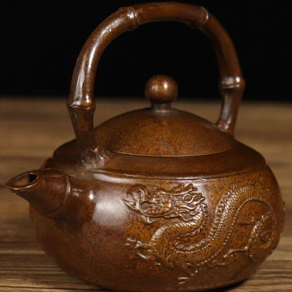 銅壺 提梁龍鳳呈祥茶壺 酒壺 茶道具 装飾品 工芸品 美術品 置物