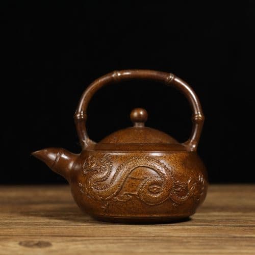 銅壺 提梁龍鳳呈祥茶壺 酒壺 茶道具 装飾品 工芸品 美術品 置物