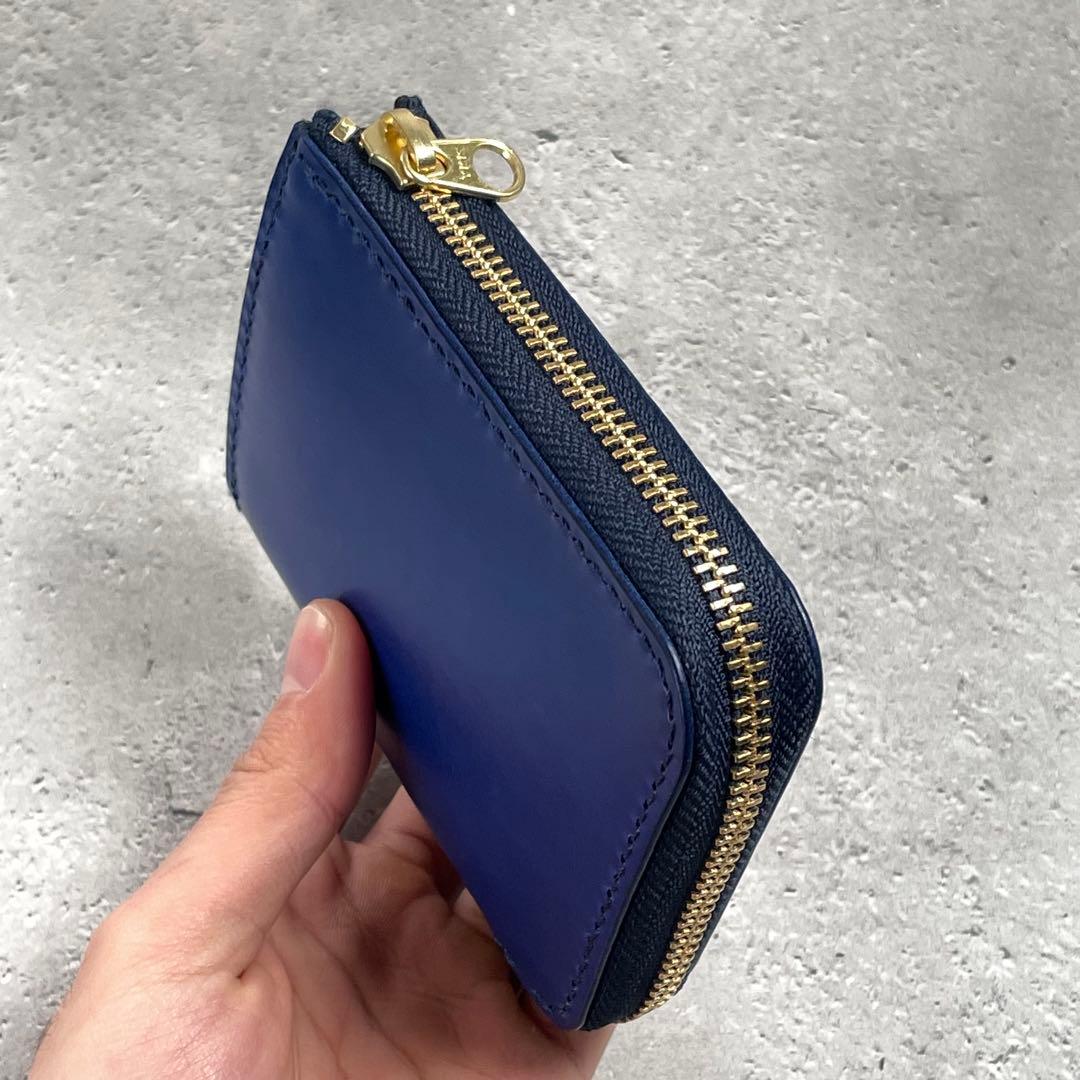 L字ファスナー財布　イタリアンレザー　コバルト　ダークブラウン　コンパクト財布