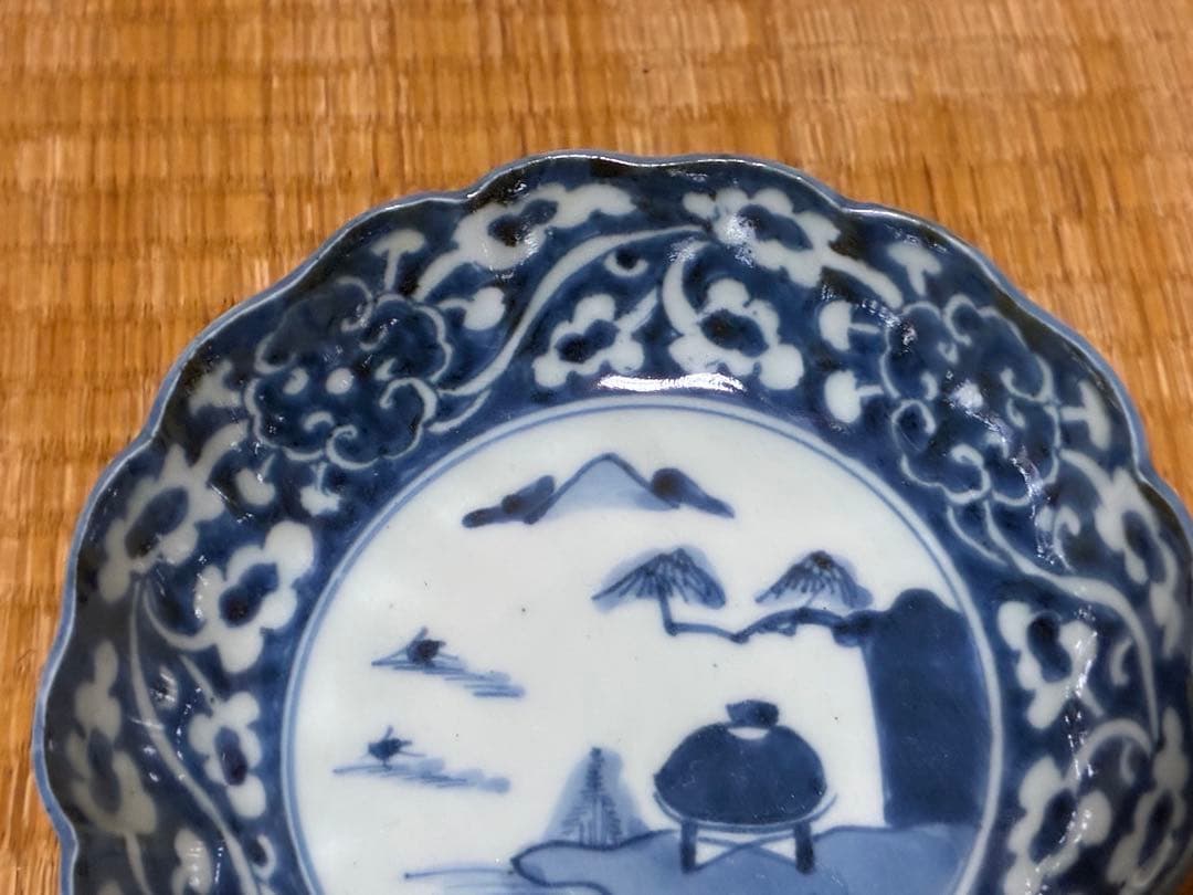 古伊万里 染付 風景紋 膾皿 五枚揃い 印あり 時代物