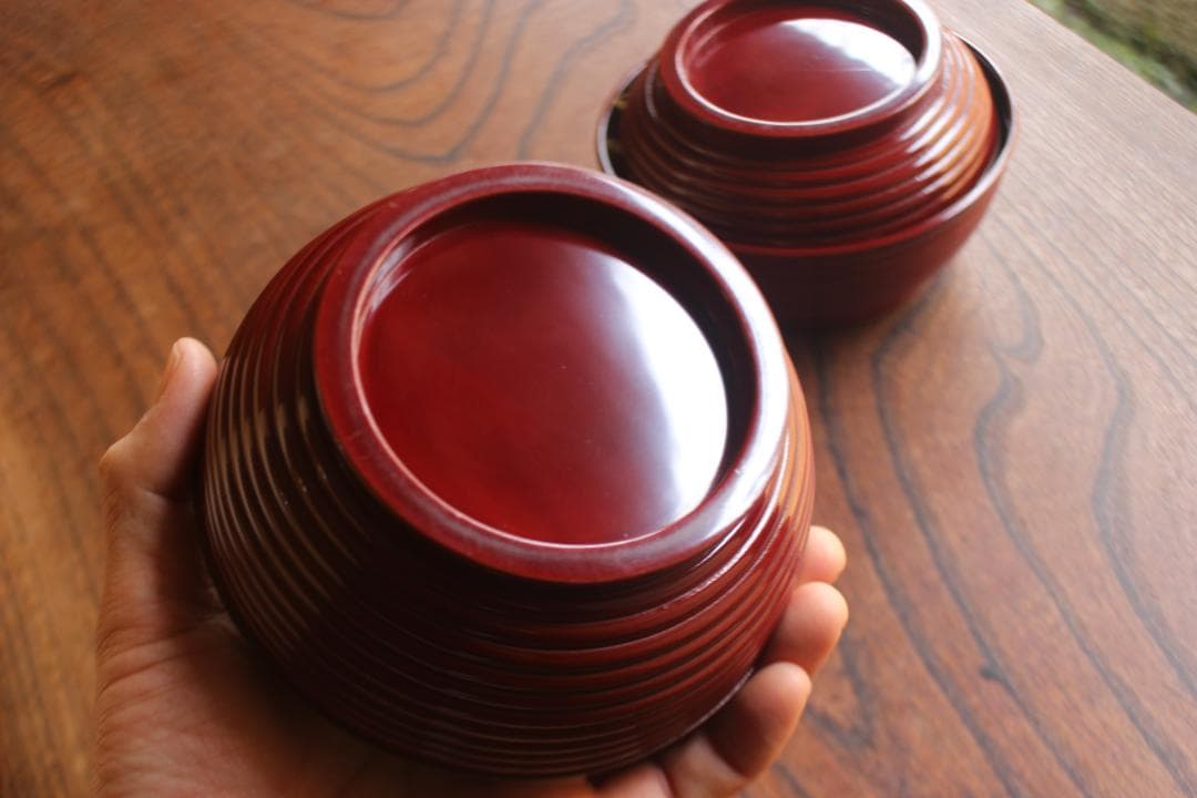 保管小傷のみ！深みある糸目紅溜塗に極上稲穂福来雀蒔絵のお椀2点（検輪島塗雑煮椀