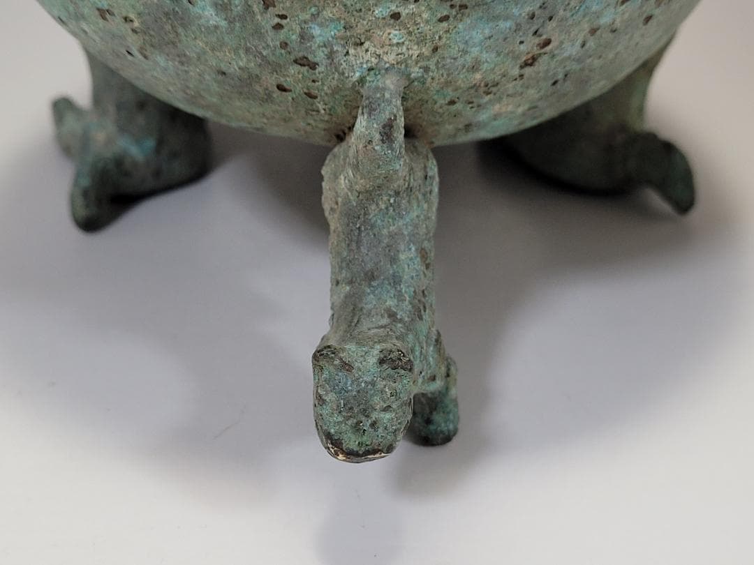 青銅造 神獣型 三足 香炉 唐宋時代 幅約28cm