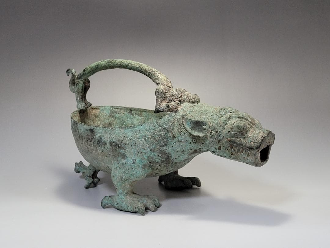 青銅造 神獣型 三足 香炉 唐宋時代 幅約28cm