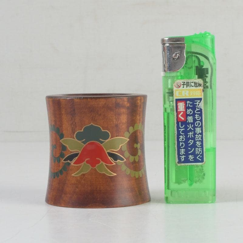 茶道具　木彫　花草蒔絵　蓋置　時代箱　V　9740