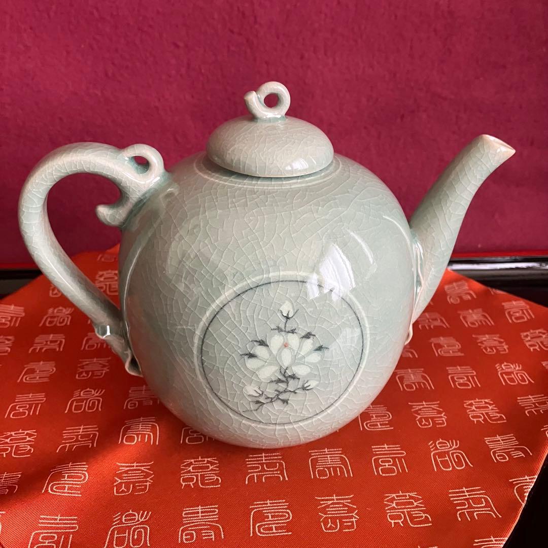 新品未使用 高麗青磁象嵌牡丹文小注 水差し(注子)