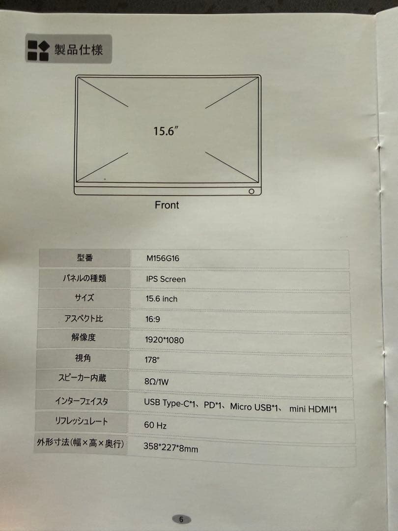 ［送料込］EVEIV 15.6インチ モバイルモニター 本体