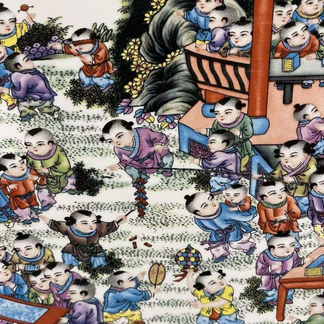景徳鎮 陶板画百子図 応接間 書斎 懸掛 装飾品 現代工芸品 美術品 置物