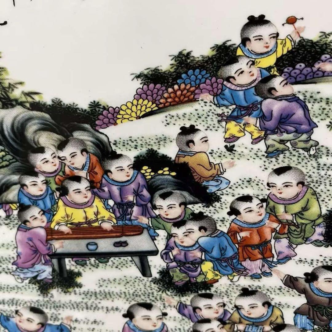 景徳鎮 陶板画百子図 応接間 書斎 懸掛 装飾品 現代工芸品 美術品 置物