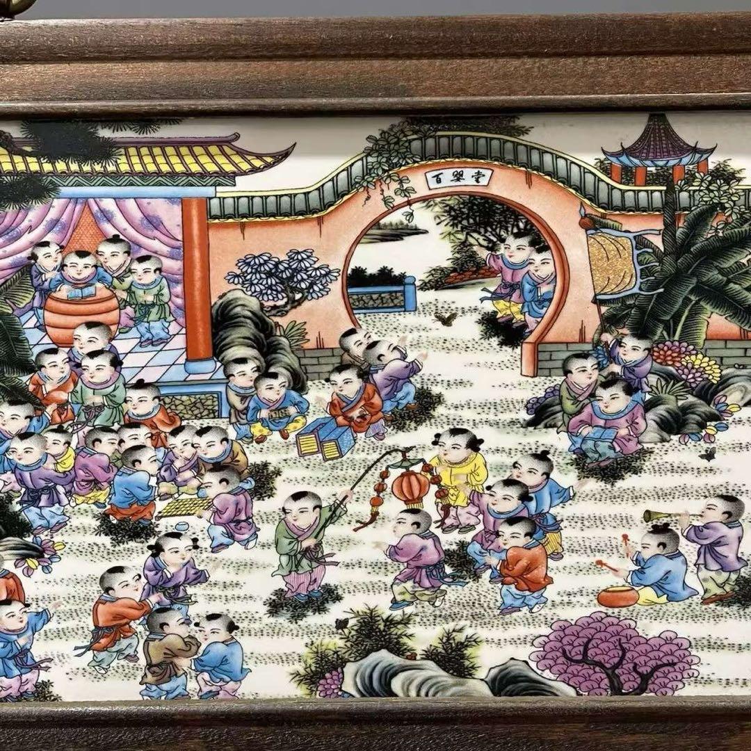 景徳鎮 陶板画百子図 応接間 書斎 懸掛 装飾品 現代工芸品 美術品 置物