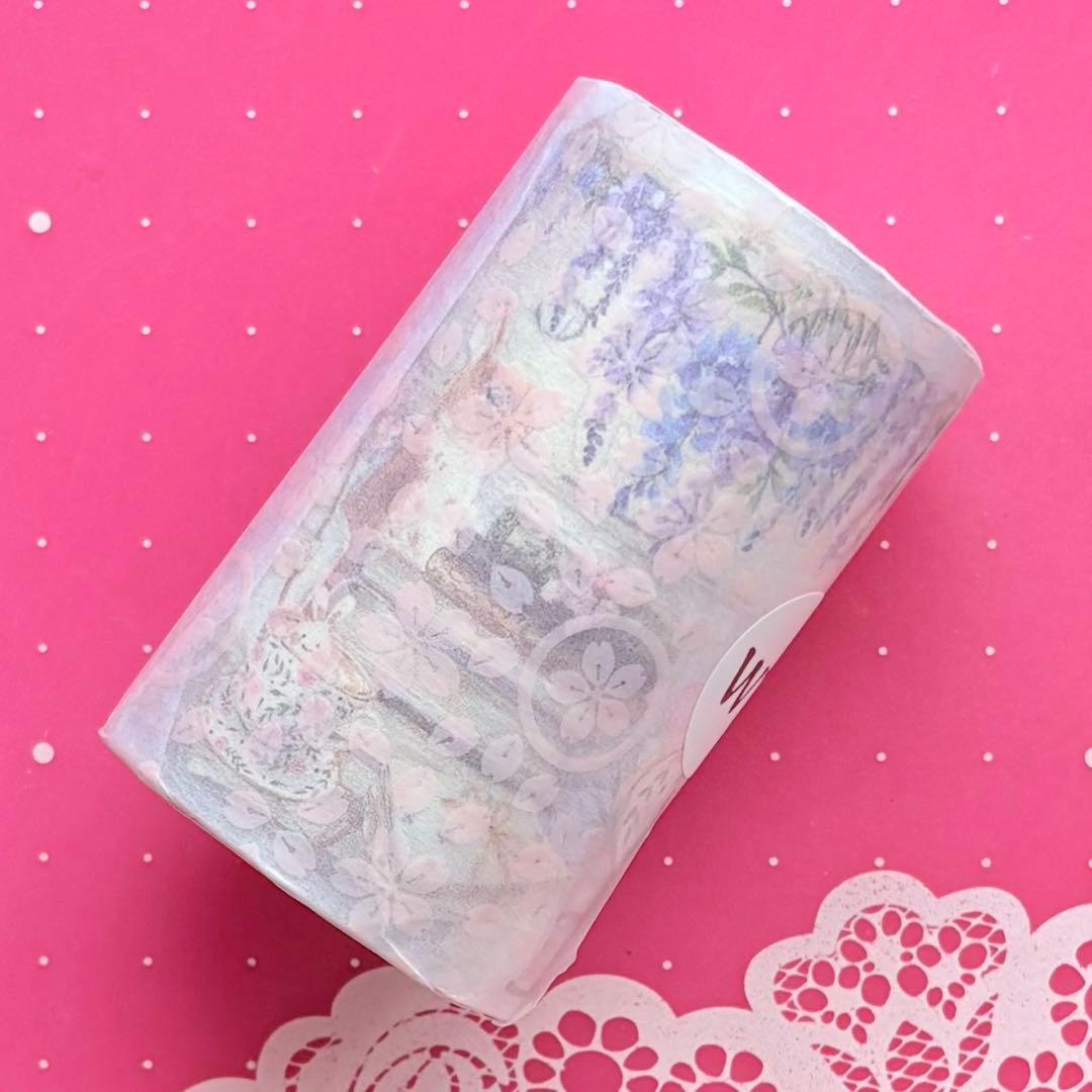 PET 一盏春意 ダイカット加工7cm×5m 海外マスキングテープ 店 ウサギ