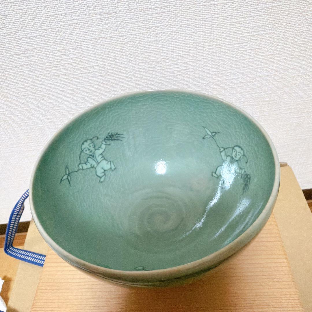 高麗青磁　青緑色 陶器 茶碗 木箱付き