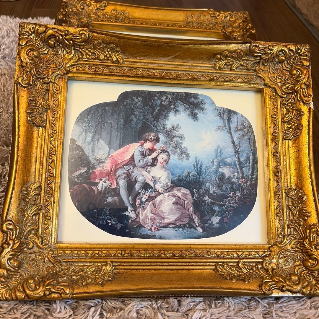金色フレームのロマンティック絵画セット４枚セットフレームです。