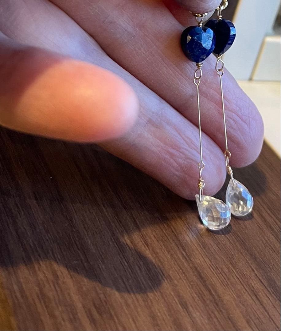 ハートラピスラズリとアクアクリスタルのバーピアスチャーム☆