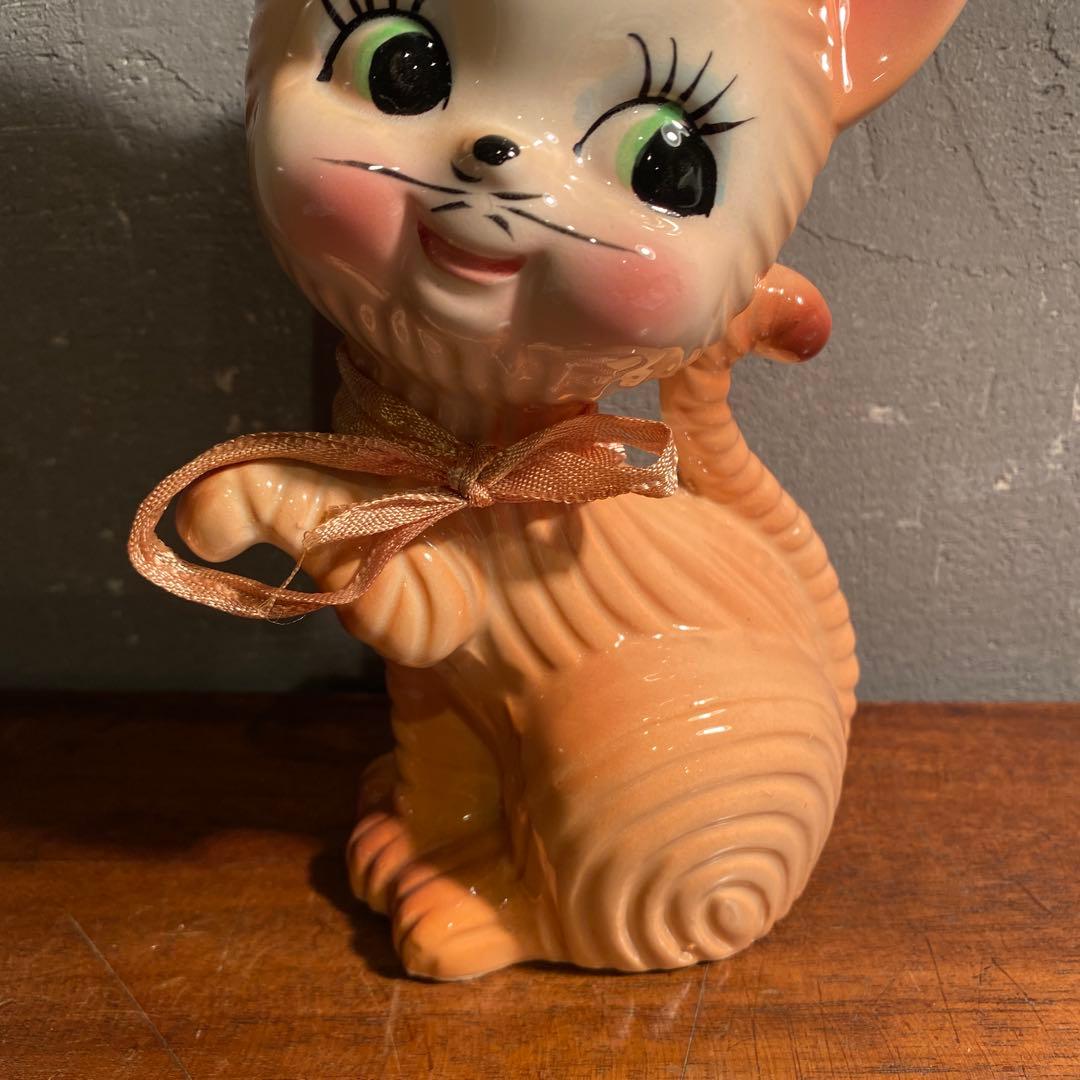 昭和レトロ 陶器製 猫の置物 オブジェ ヴィンテージ 美品