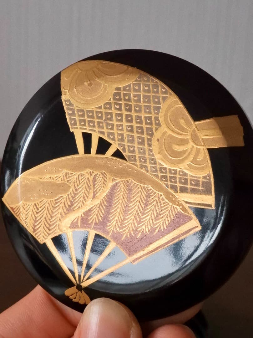 扇面蒔絵　近左　香合　茶道具　香道具　漆工芸　箱付　時代物　美術品Q2600