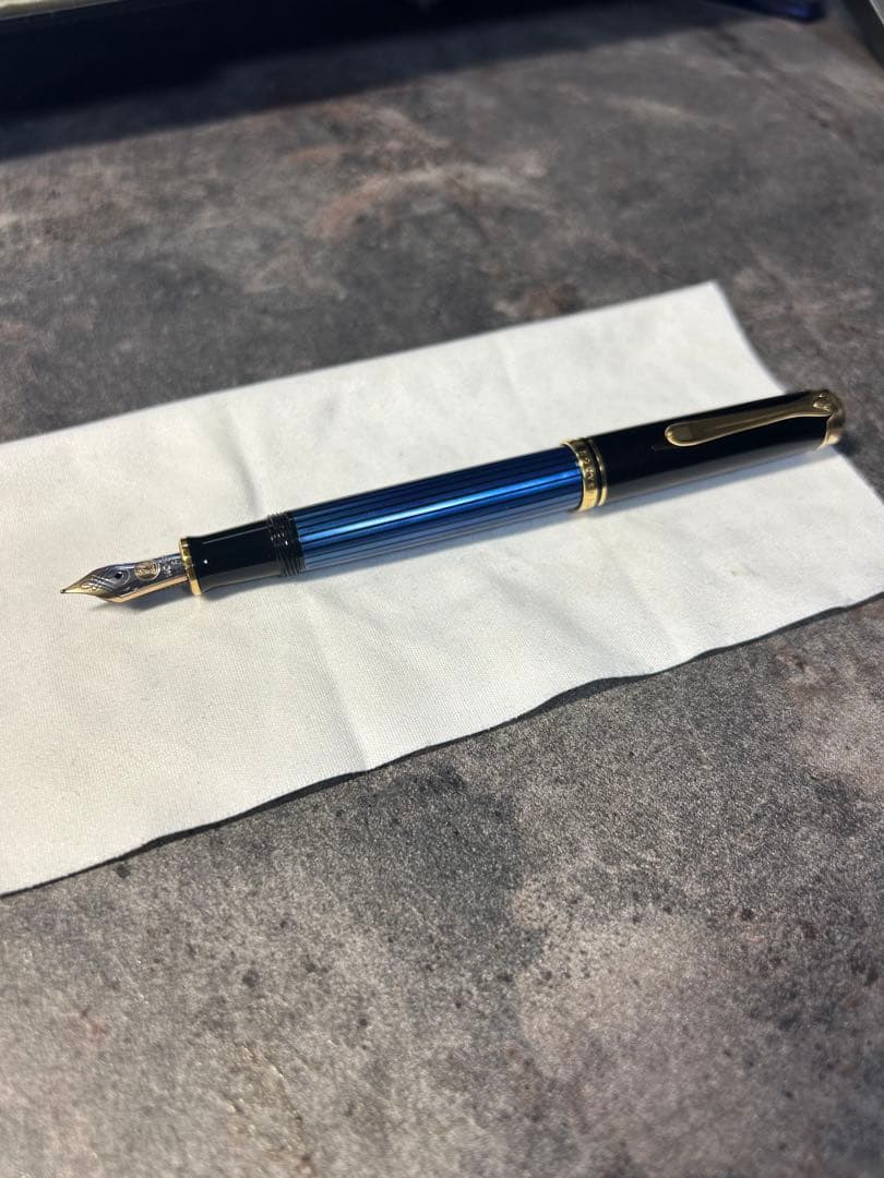 Pelikan M400青縞　14金F(細字) オレンズネロ0.3、グラフギア赤