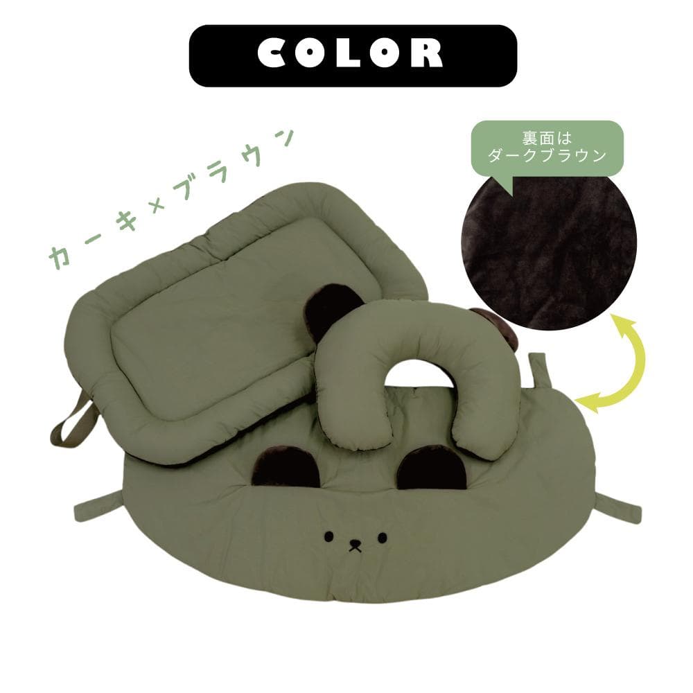 Ｒ【3点セット】カーキブラウン ペットカートクッション あごのせ枕 マット 防水