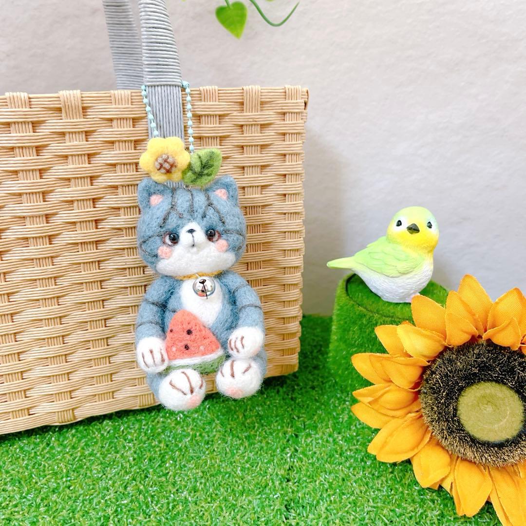 羊毛フェルト　ネコちゃん　サバトラ猫ちゃん　夏　置物　こりさま専用ページ