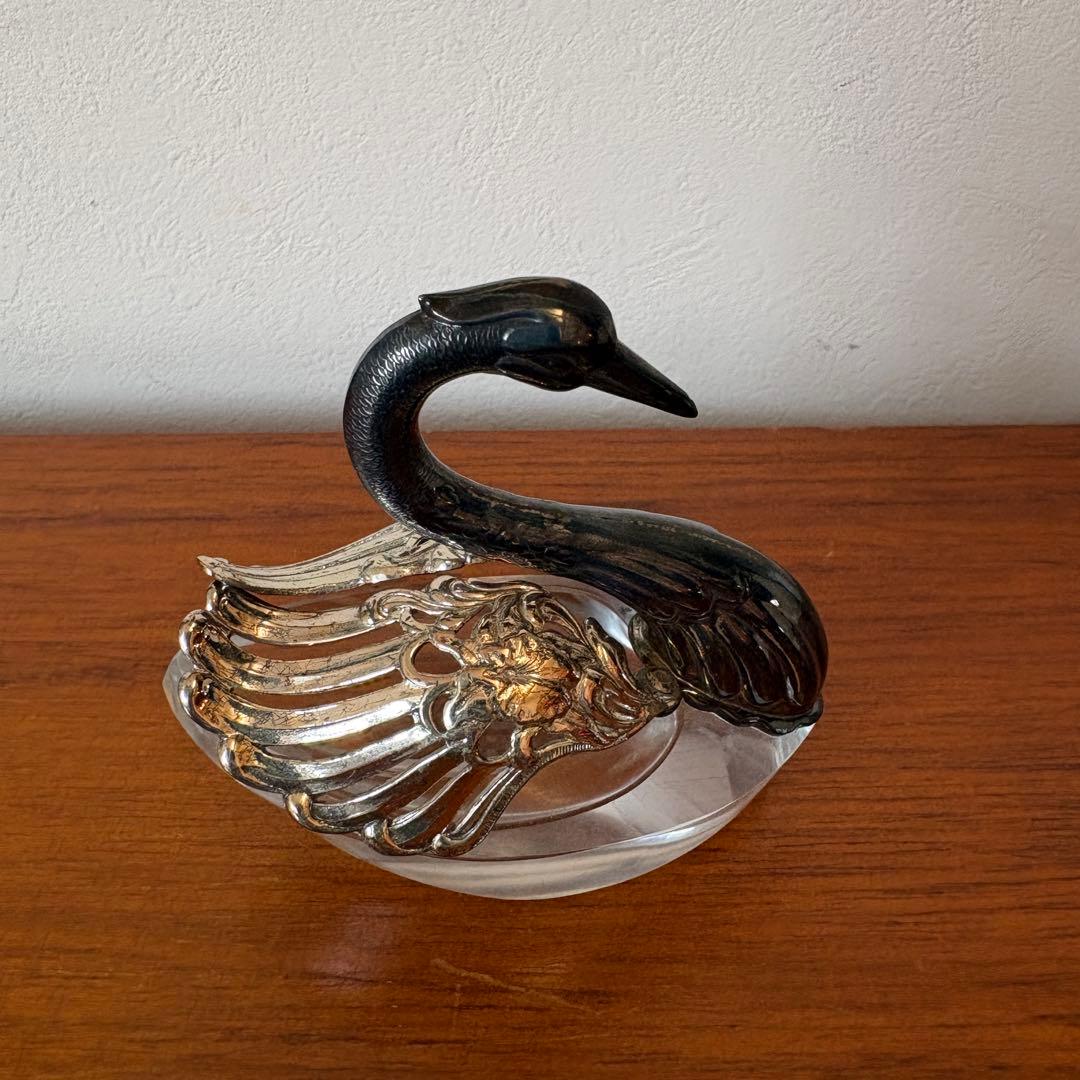 銀製 シルバー 白鳥 ガラス　SILVER 置物　小物入れ