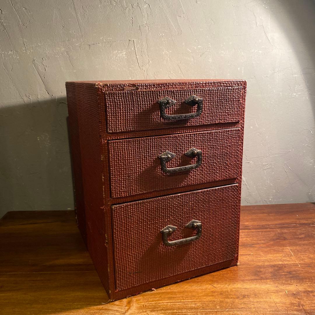 時代物 三段小引き出し 漆塗り 骨董品 古家具 古民家 蔵出し 収納