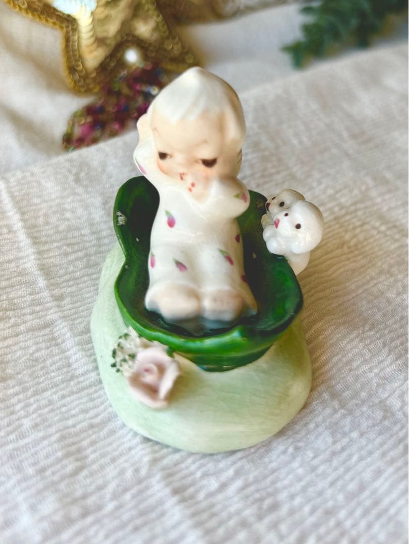 希少 赤ちゃん天使  陶器 1950年代 ヴィンテージ小物  天使 犬 おはよう