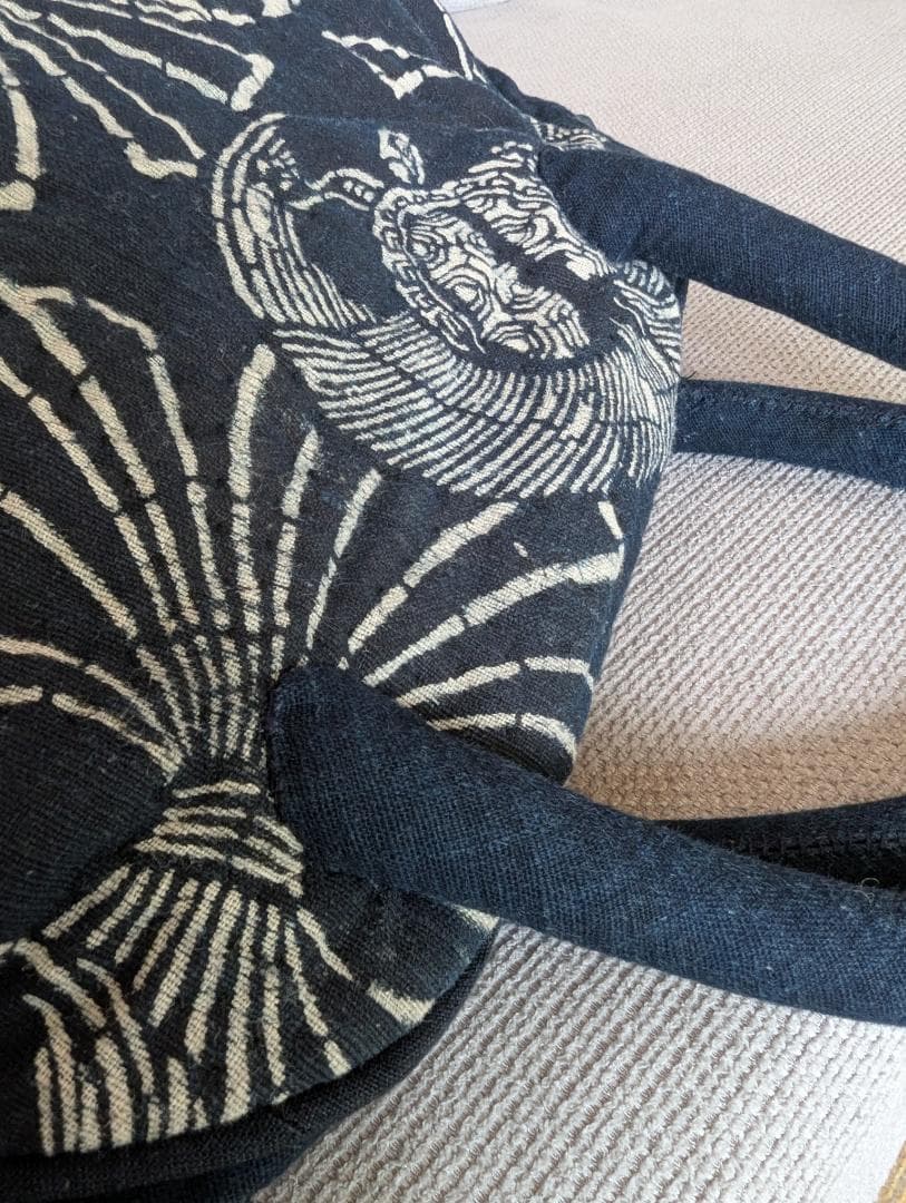 古布 藍染 手作り ハンドバッグ ヴィンテージ 36cm Indigo Blue