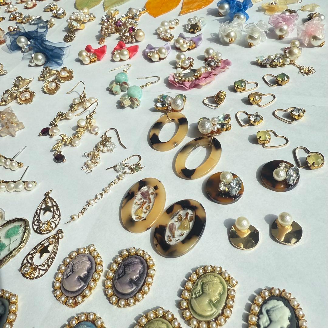 ハンドメイドアクセサリー まとめ売り 大量 ピアス イヤリング カメオ 天然石