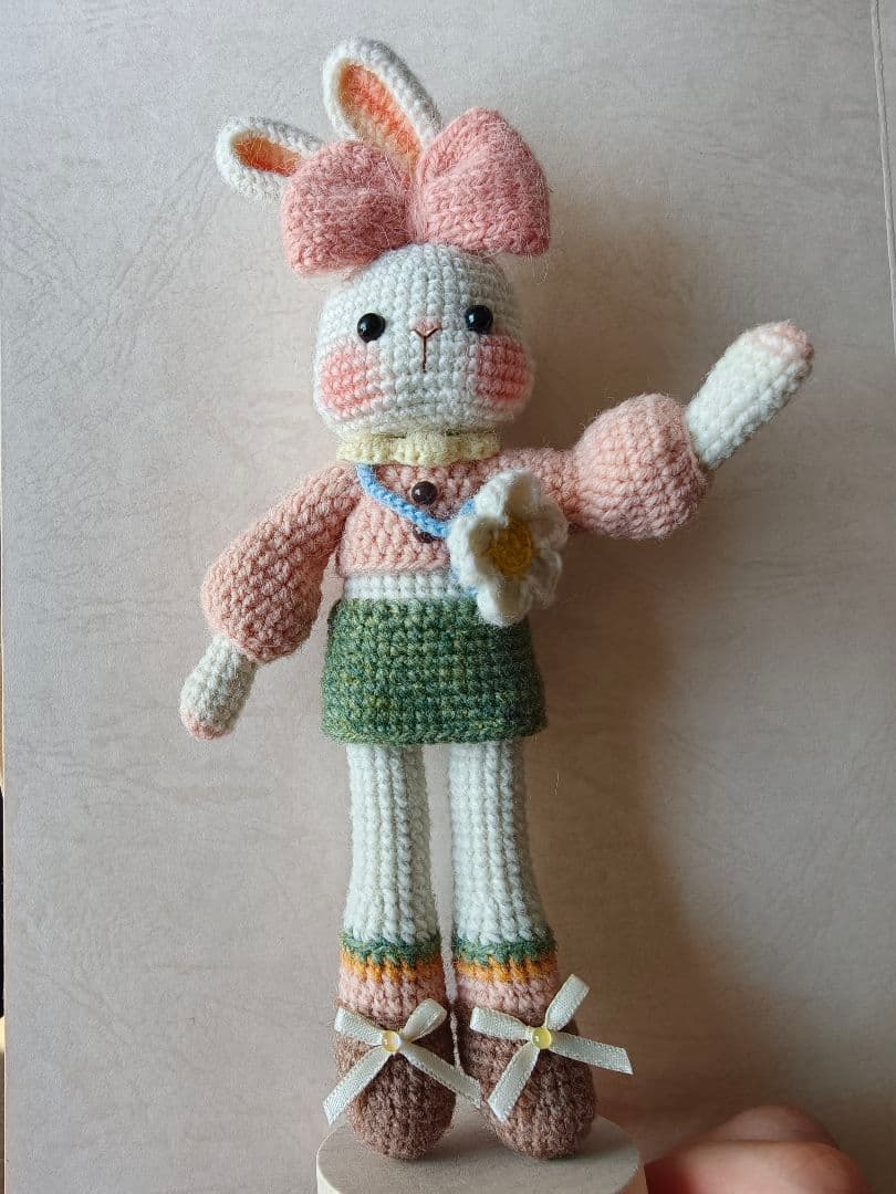 新品|ハンドメイド うさぎ 着せ替え人形 ウール製 あみぐるみ 可動式