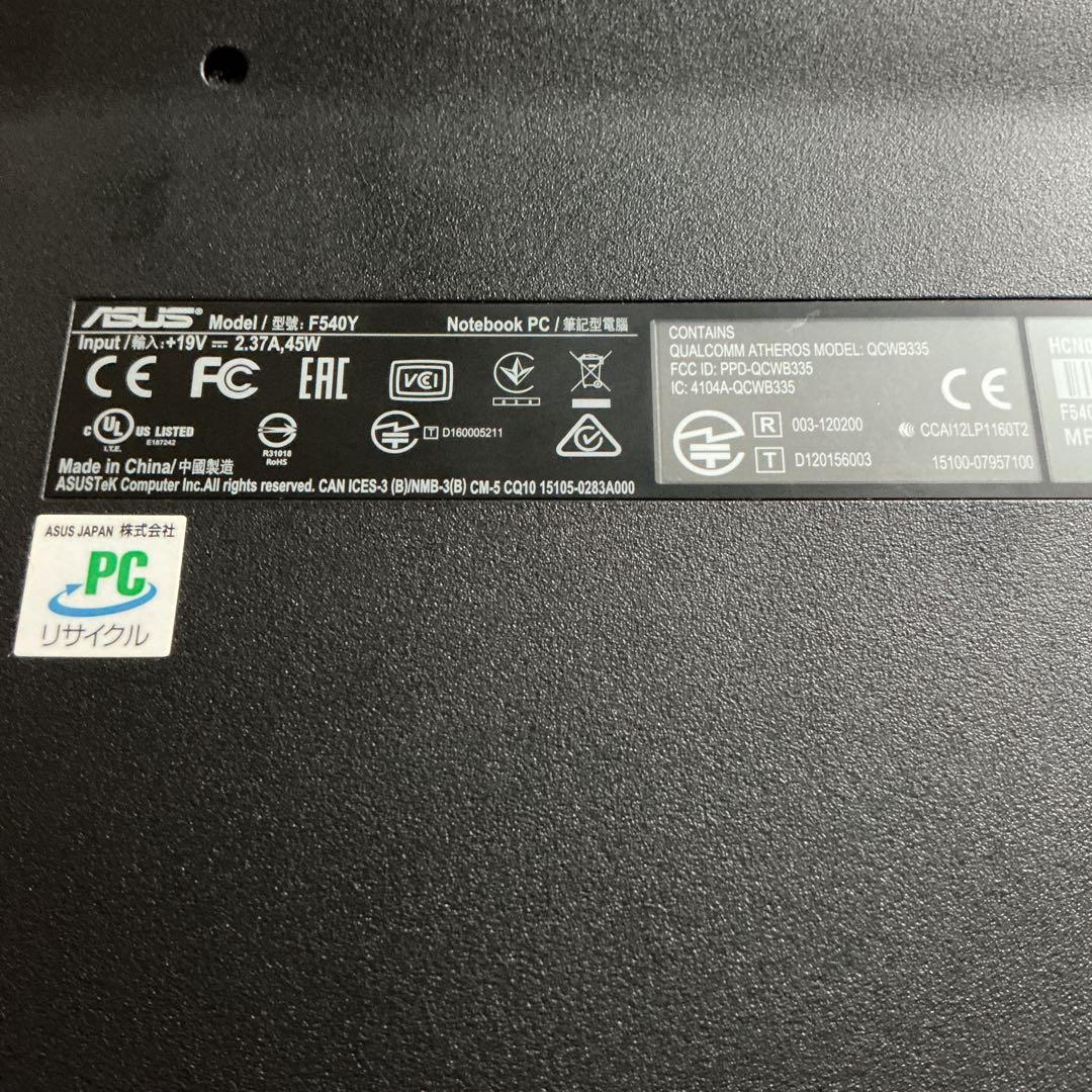 ASUS F540Y ノートPC 15.6インチ