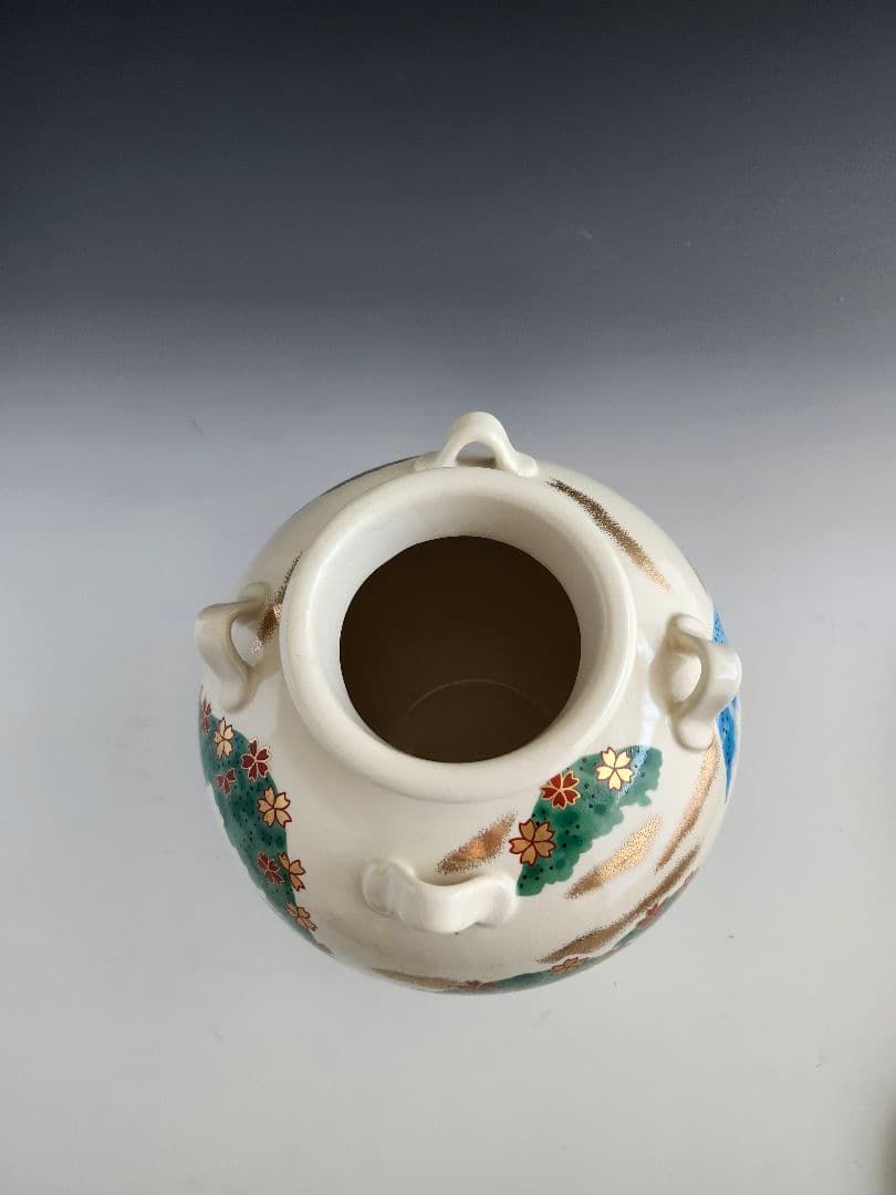 茶壺　飾壺　仁清写　吉野山　絵　青宝作　桐箱入　外箱あり