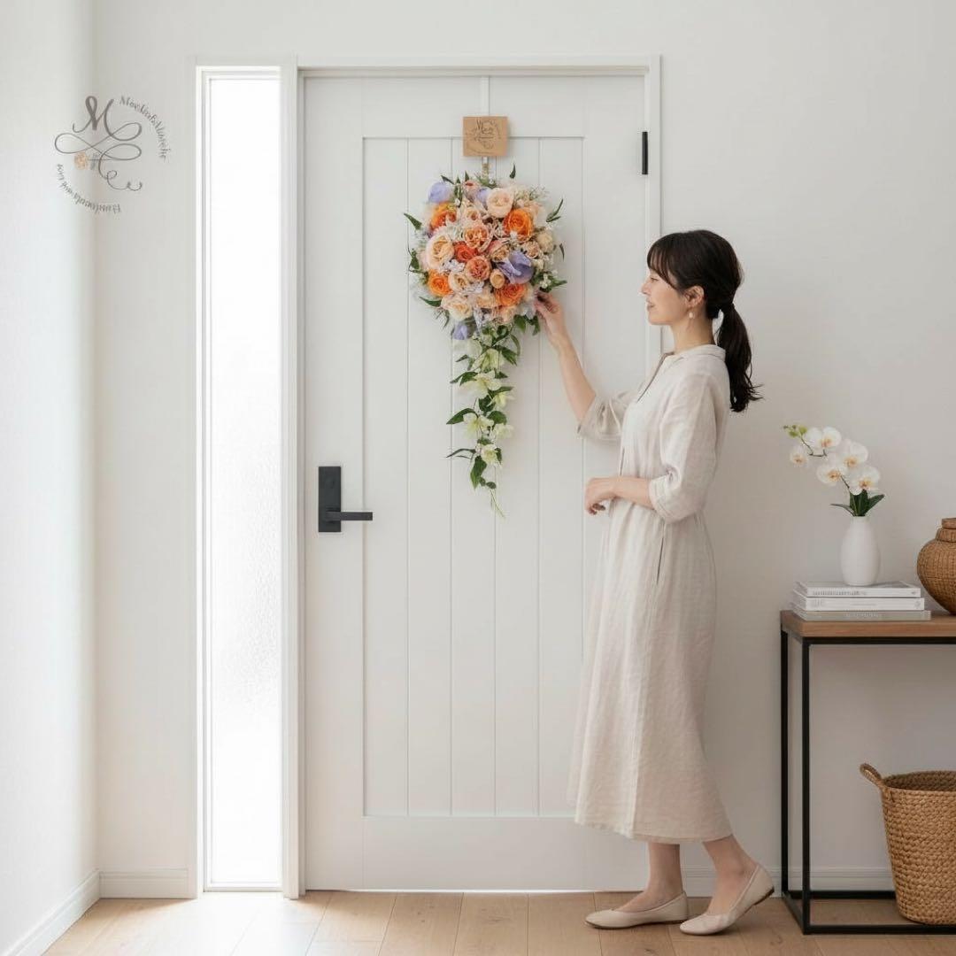 春の余韻を纏う キャスケードフラワーリース 流れる花が空間を美しく整えるデザイン