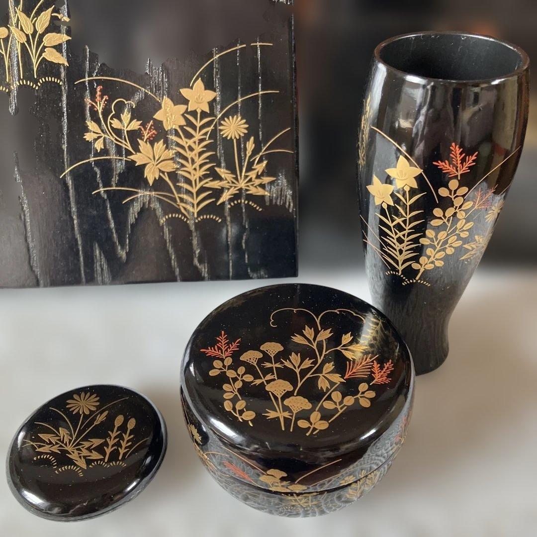 【未使用】 茶箱 茶道具 蒔絵 黒柿合 春秋
