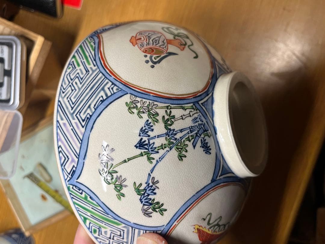 明工　陶山作　菓子器　在銘　(帝室技芸員)